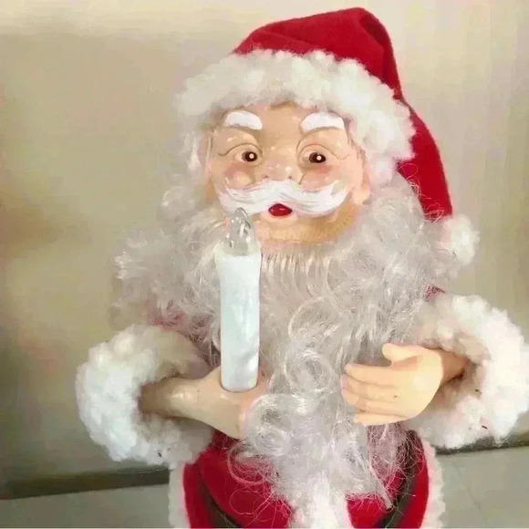Motion 15”Plastic Santa Claus Musical Figurine Holding Candle Battery Operated - Picture 2 of 12